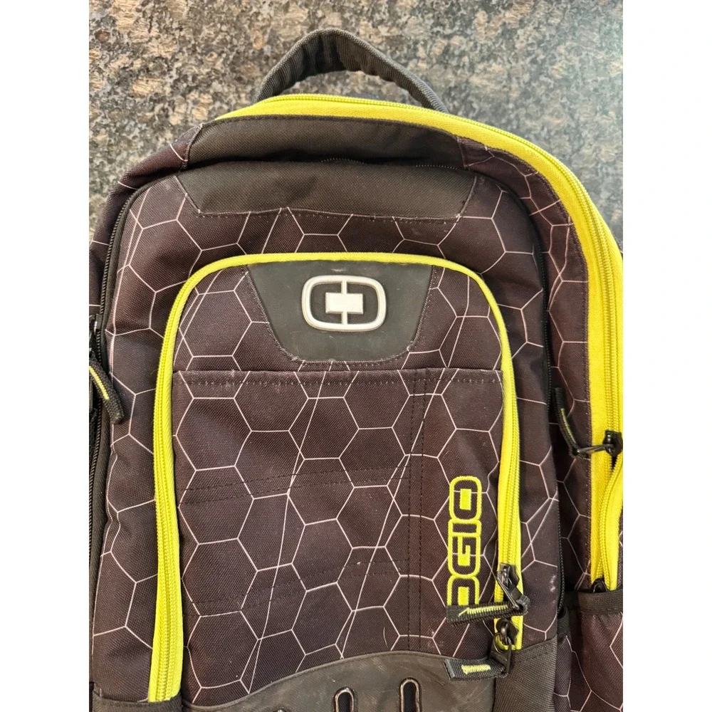 OGIO Backpack Black Neon Yellow Honeycomb Print Laptop Sleeve Tech Pocket